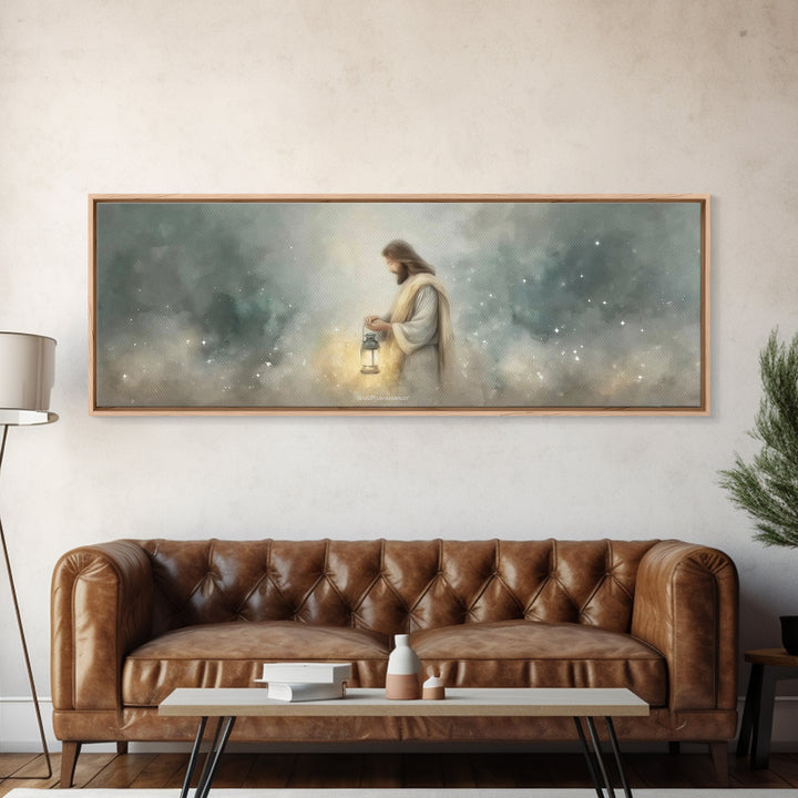 Lantern Of Peace – Framed Canvas Print – Panoramic Art – Christian Art Canvas – Christian Wall Art – Jesus Painting – Christian Christmas A