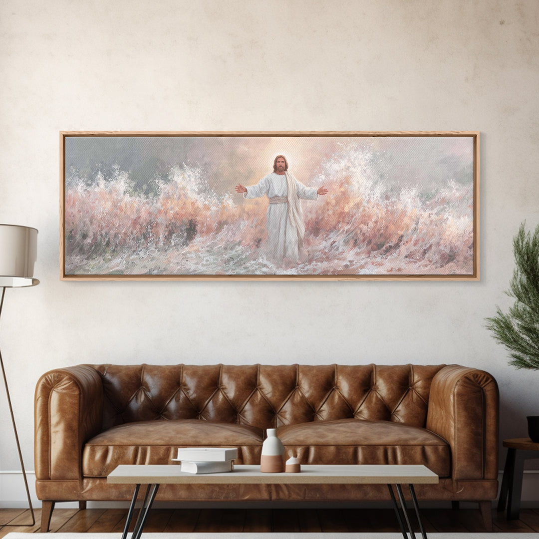 Stormborne Grace – Framed Canvas Print – Panoramic Frame – Christian Wall Art – Jesus Painting – Christian Art Canvas – Christian Decor – C