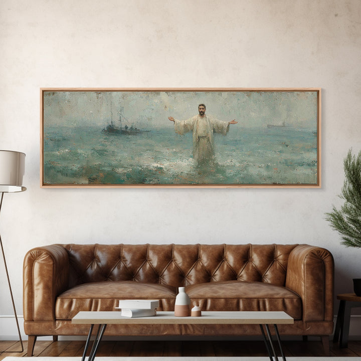 Waves Of Mercy – Framed Canvas Print – Panoramic Art – Christian Wall Art – Jesus Painting – Christian Art Canvas – Christian Christmas Art