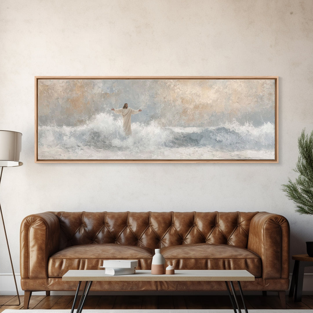 Majestic Tide, Framed Canvas Print, Panoramic Frame, Christian Wall Art, Christian Art Canvas, Jesus Painting, Large Christian Painting