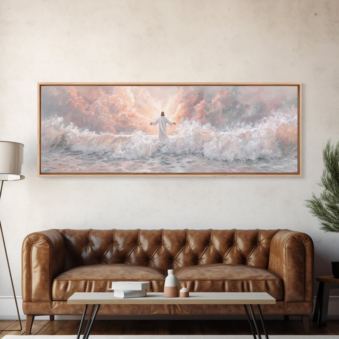 Ocean Of Light | Framed Canvas Print | Panoramic Art | Christian Art | Jesus Painting | Christian Art Canvas | Christian Christmas Decor