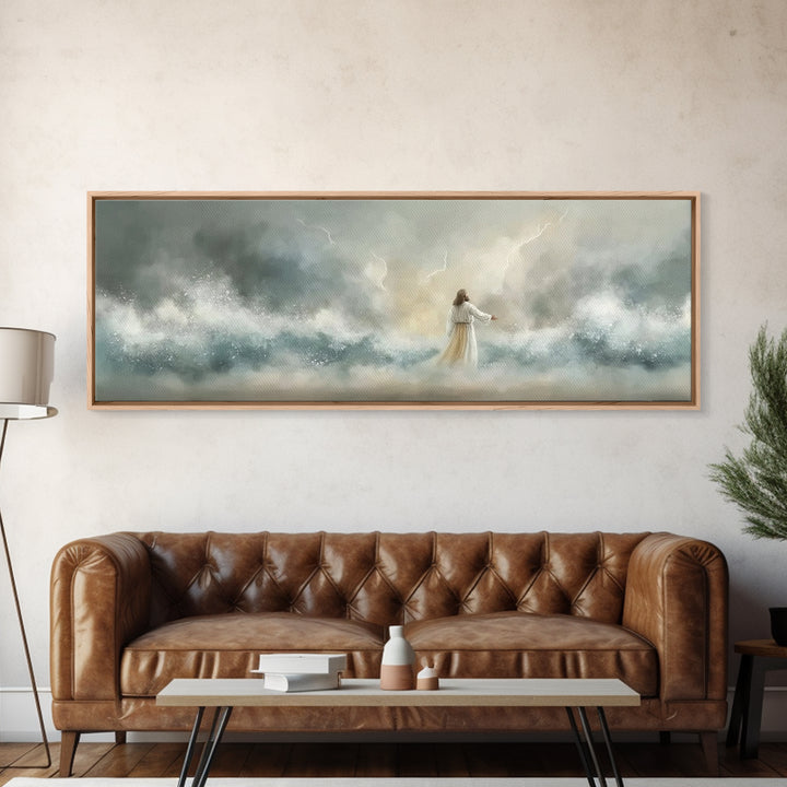 Storm Of Grace – Framed Canvas Print – Panoramic Art – Christian Wall Art – Jesus Painting – Christian Art Canvas – Christian Christmas Art