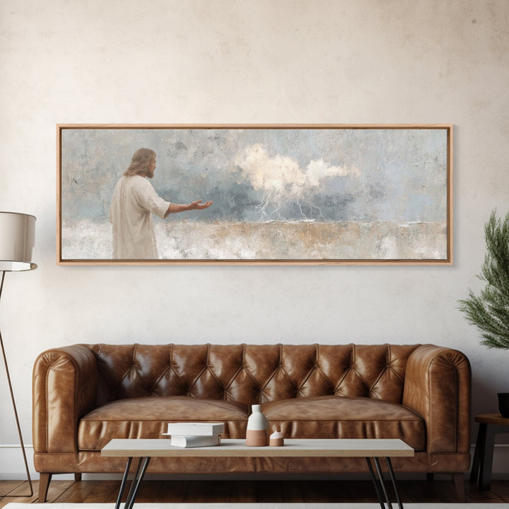 Heaven’s Thunder, Framed Canvas Print, Panoramic Print, Christian Art Canvas, Christian Wall Art, Jesus Painting, Modern Christian Art