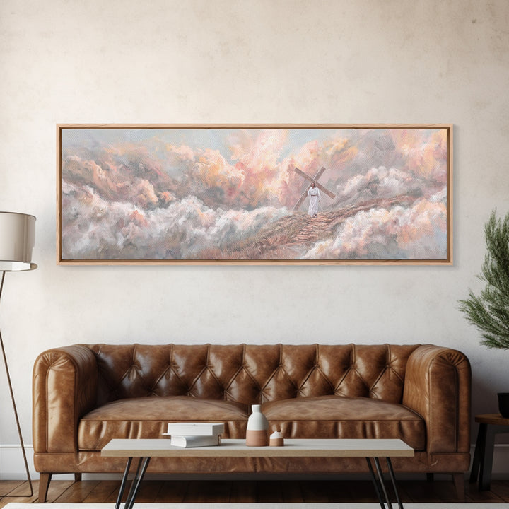 Hill Of Redemption, Framed Canvas Print, Panoramic Painting, Christian Wall Art, Christian Art Canvas, Jesus Painting, Christian Decor