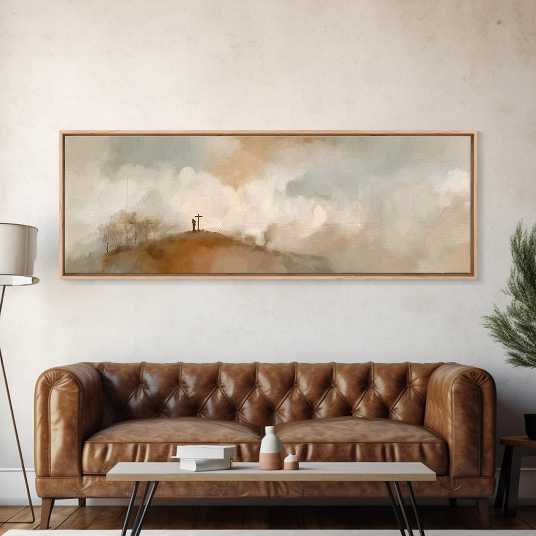Cross Of Promise | Framed Canvas Print | Panoramic Art | Christian Art Canvas | Christian Wall Art | Jesus Painting | Christian Art