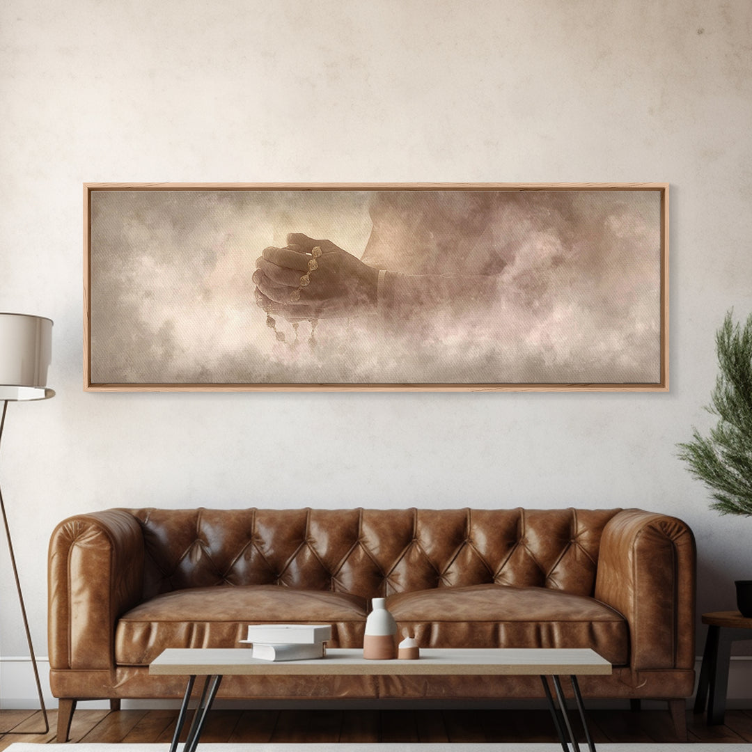Sacred Hands Hope | Framed Canvas Print | Christian Art Canvas | Christian Wall Art | Panoramic Art | Jesus Painting | Christmas Art