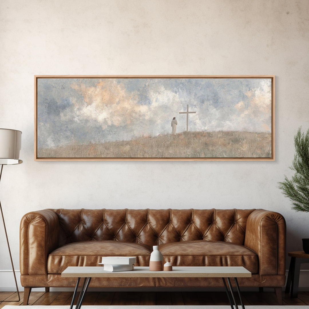 Quiet Salvation – Framed Canvas Print – Panoramic Wall Art – Christian Art – Jesus Painting – Minimalist Christian Art – Christian Decor