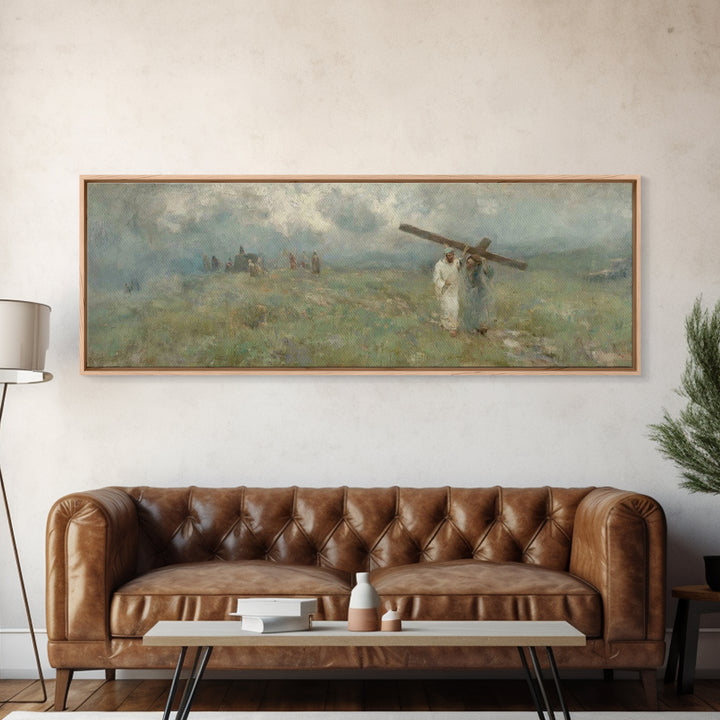 Hill Of Grace, Framed Canvas Print, Christian Art Canvas, Jesus Painting, Panoramic Wall Art, Christian Wall Art, Christian Gift Ideas