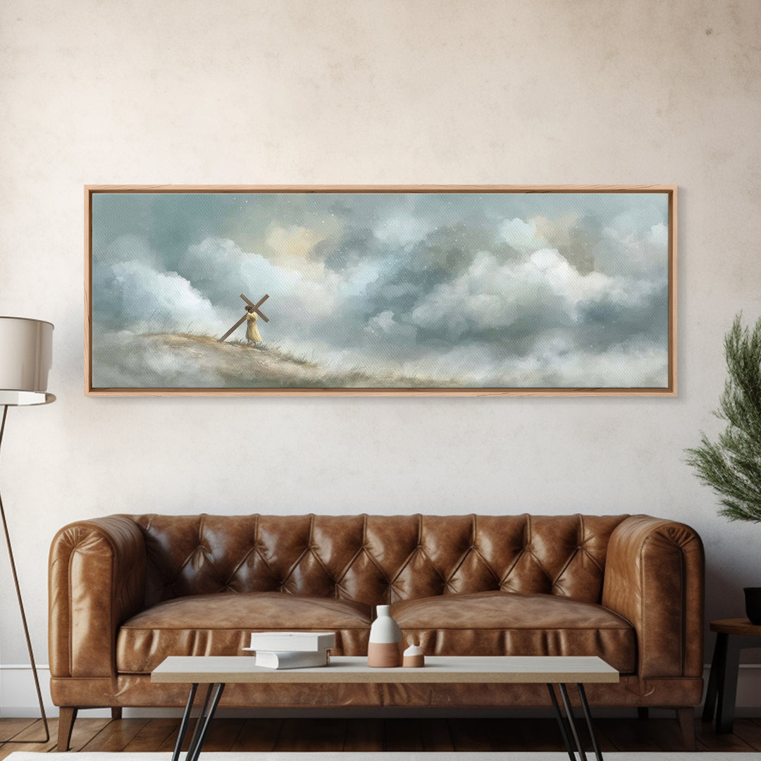 Burden Of Love | Framed Canvas Print | Christian Art Work | Jesus Painting | Panoramic Painting | Large Christian Art | Christian Decor