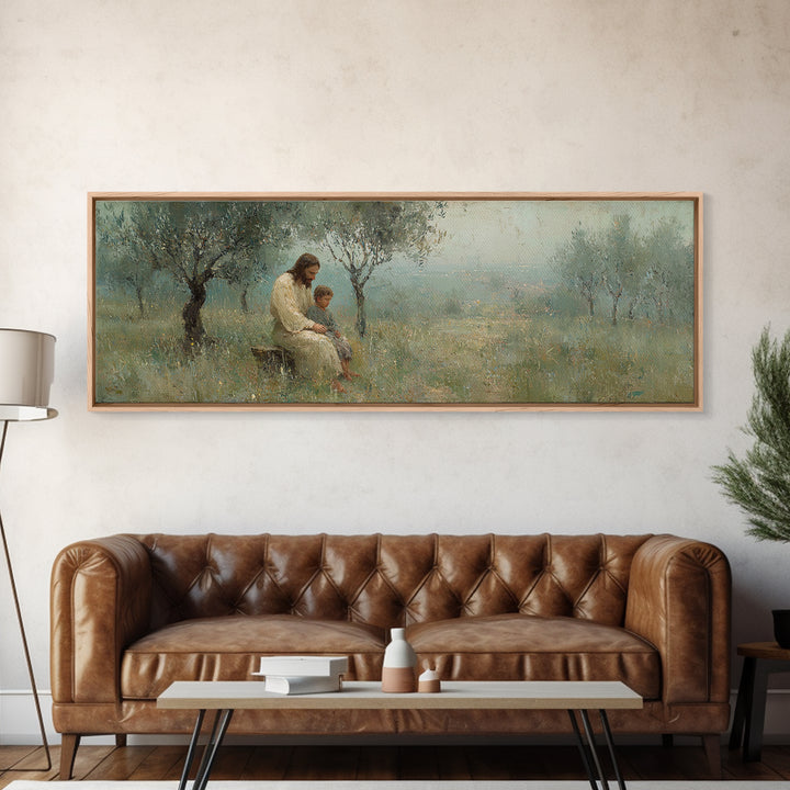 Quiet Steps Home – Framed Canvas Print – Christian Art Canvas – Jesus Painting – Panoramic Frame – Christian Wall Art – Christian Gift