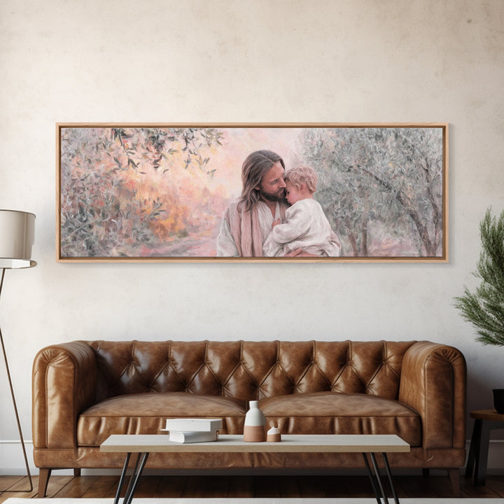 Tender Shepherd | Framed Canvas Print | Christian Art Canvas | Jesus Painting | Panoramic Wall Art | Christian Decor | Christian Art