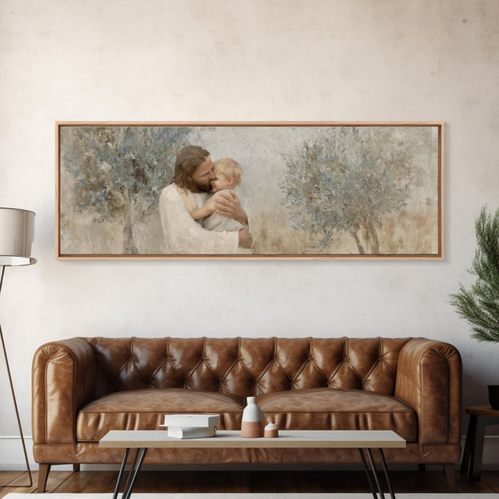Eternal Embrace – Framed Canvas Print – Jesus Painting – Christian Wall Art – Panoramic Painting – Christian Art Print – Christian Decor