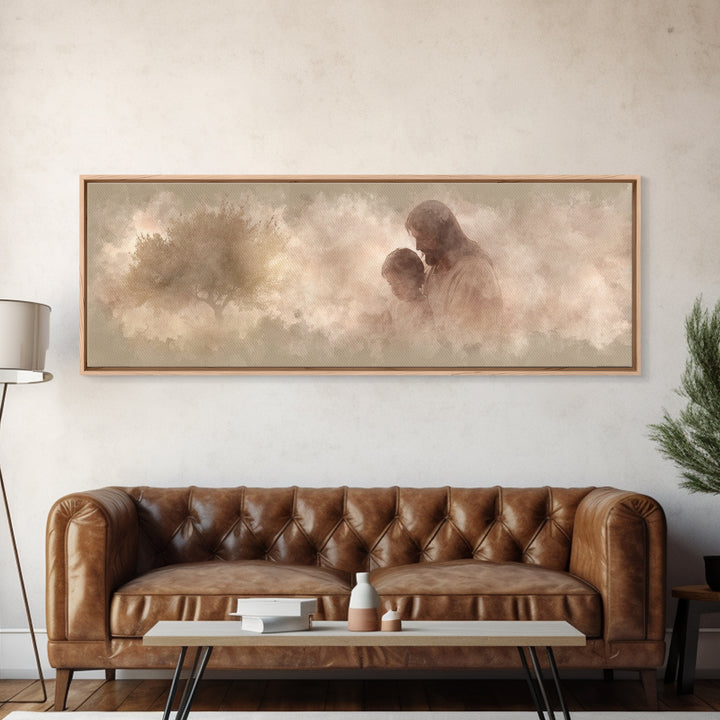Hearts At Rest, Framed Canvas Print, Christian Art Canvas, Jesus Painting, Panoramic Frame, Large Christian Art, Christian Wall Art