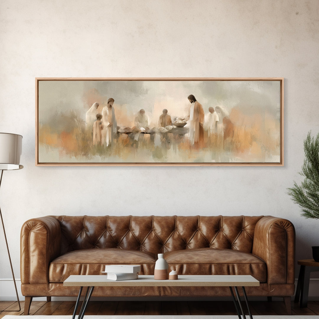 Bread Of Blessing – Framed Canvas Print – Christian Wall Art – Christian Art Canvas – Panoramic Art – Jesus Painting – Christian Decor