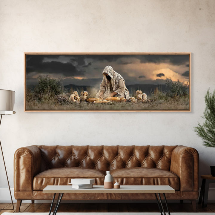 Miracle Of Provision, Framed Canvas Print, Christian Art Canvas, Panoramic Wall Art, Jesus Painting, Christian Art, Christian Gift Ideas