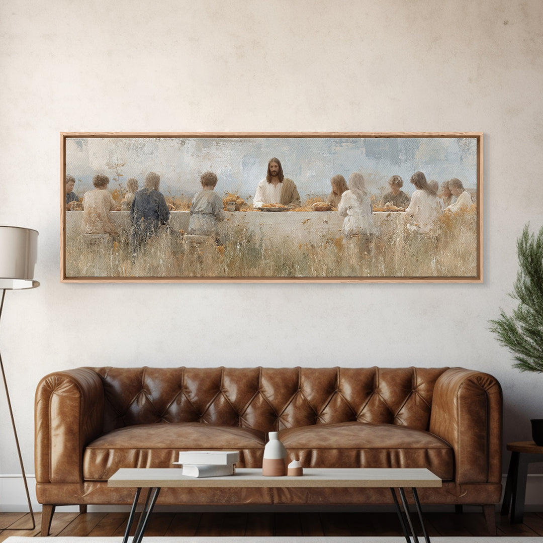 Table Of Grace | Framed Canvas Print | Christian Wall Art | Jesus Painting | Panoramic Painting | Christian Art Canvas | Christian Decor