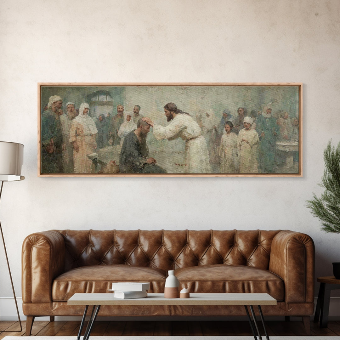 Healing Grace Path, Framed Canvas Print, Christian Art Print, Jesus Painting, Panoramic Art, Christian Wall Art, Christian Decor