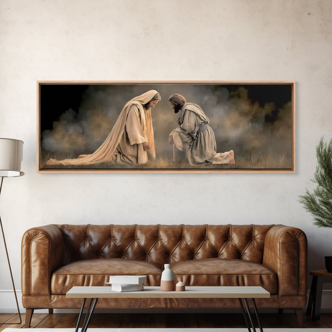 Silent Devotion – Framed Canvas Print – Christian Paintings – Jesus Art Print – Panoramic Wall Art – Modern Christian Art – Christian Home