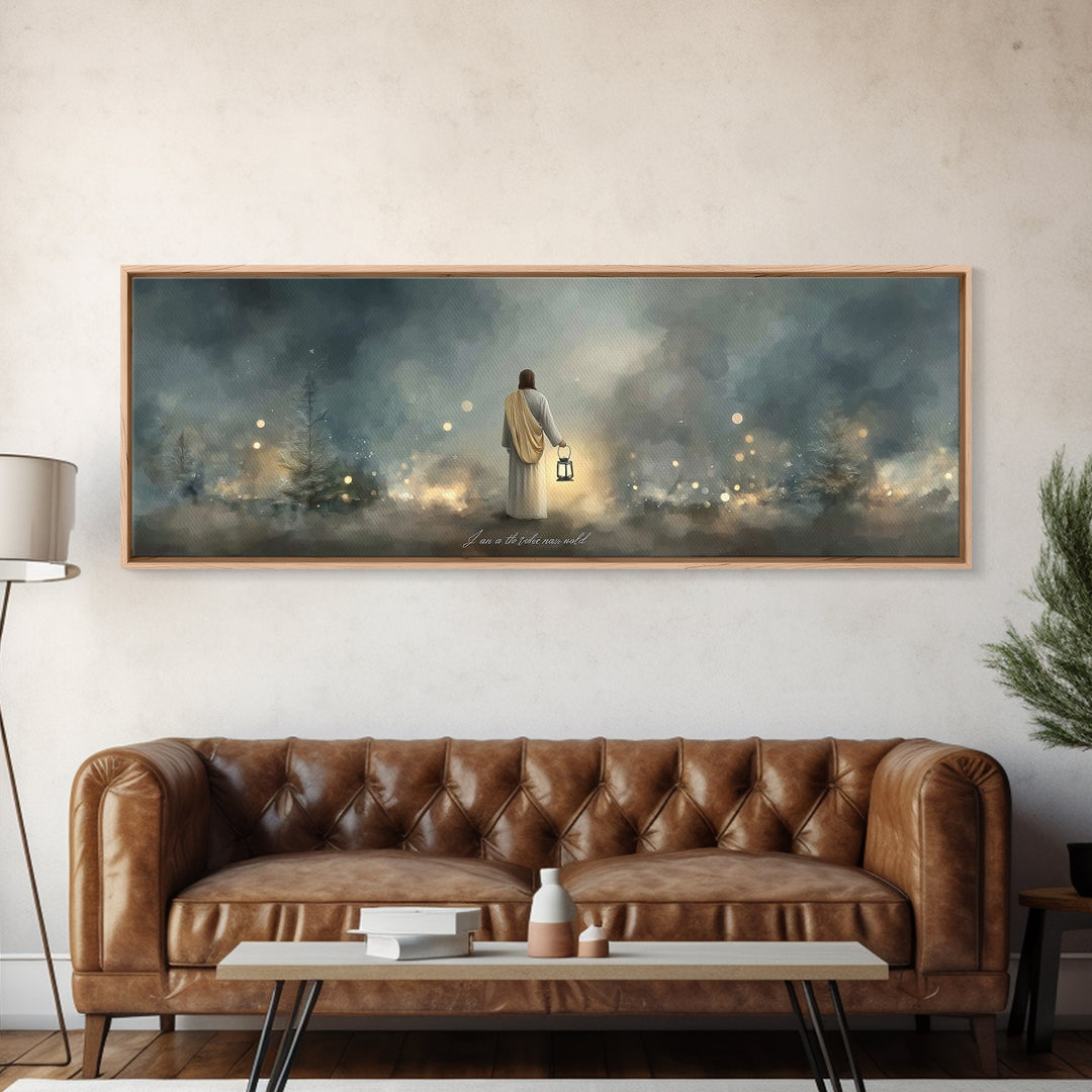 Lantern Of Hope | Framed Canvas Print | Jesus Canvas Art | Panoramic Art | Christian Wall Art | Christian Art Canvas | Christian Decoration