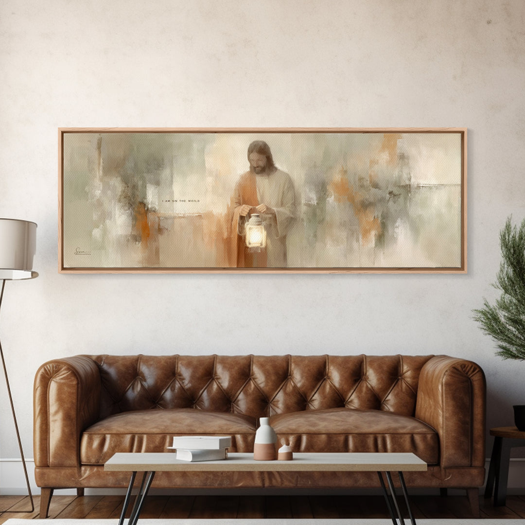 Light Of Mercy, Framed Canvas Print, Christian Art Canvas, Jesus Painting, Panoramic Print, Christian Wall Art, Christmas Art