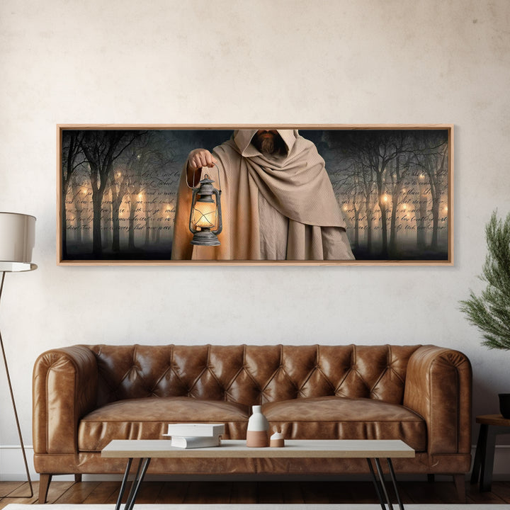 Radiant Shepherd | Framed Canvas Print | Jesus Canvas Art | Panoramic Art | Christian Wall Art | Christian Art Painting | Christian Decor