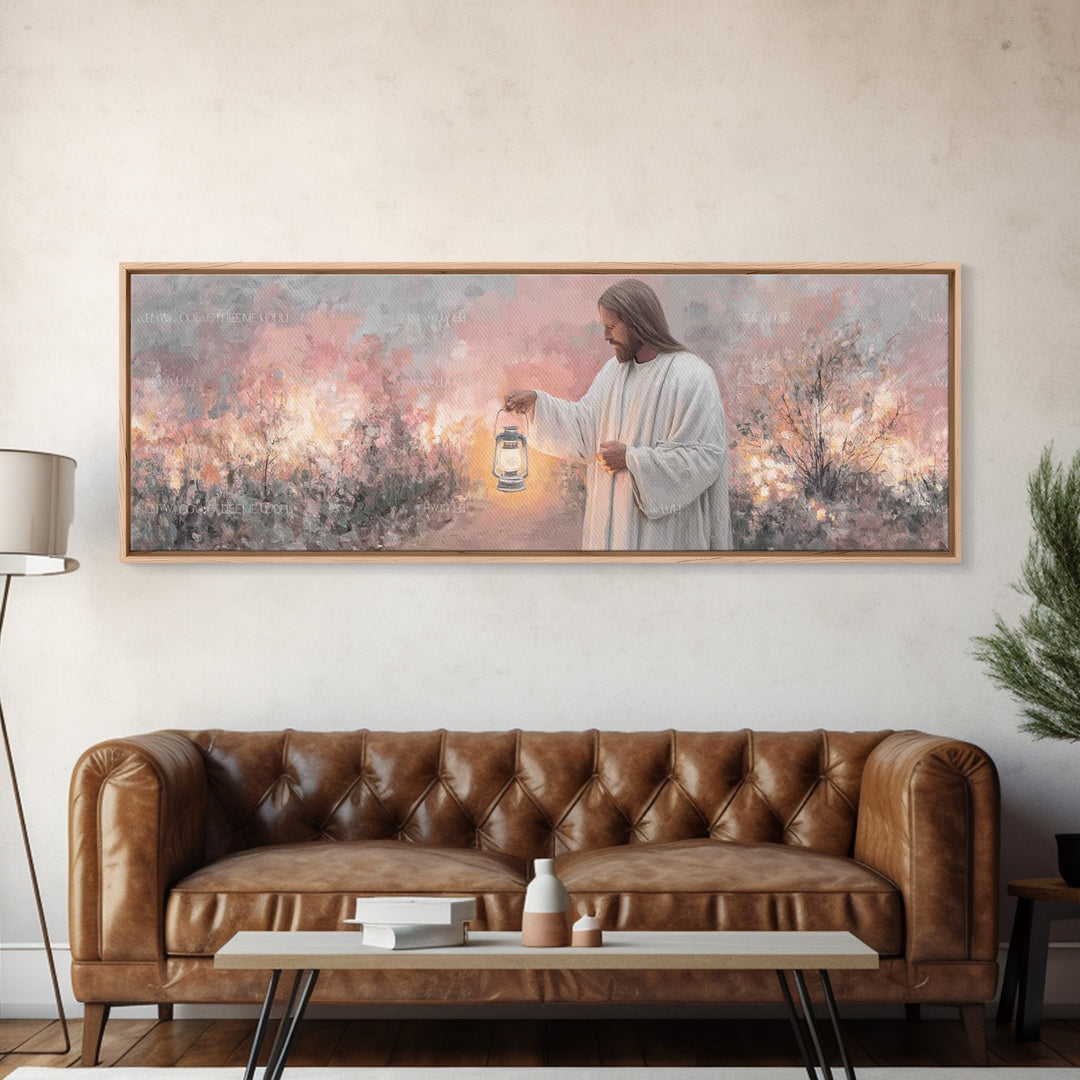 Calming The Night, Framed Canvas Print, Christian Art Work, Jesus Painting Canvas, Panoramic Wall Art, Christian Decoration, Modern Christi