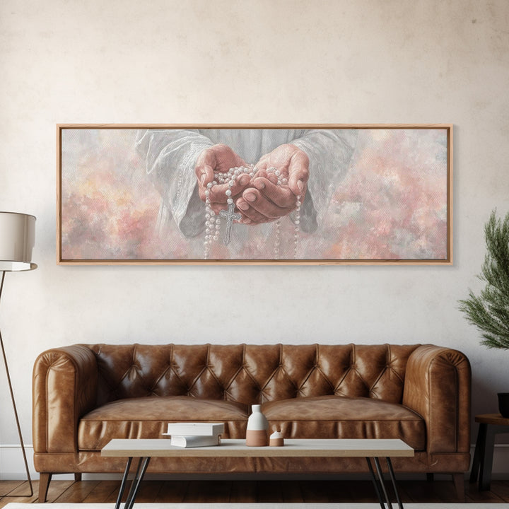 Mercy In Offering | Framed Canvas Print | Christian Wall Art | Christian Art Canvas | Panoramic Wall Art | Jesus Painting | Christmas Art