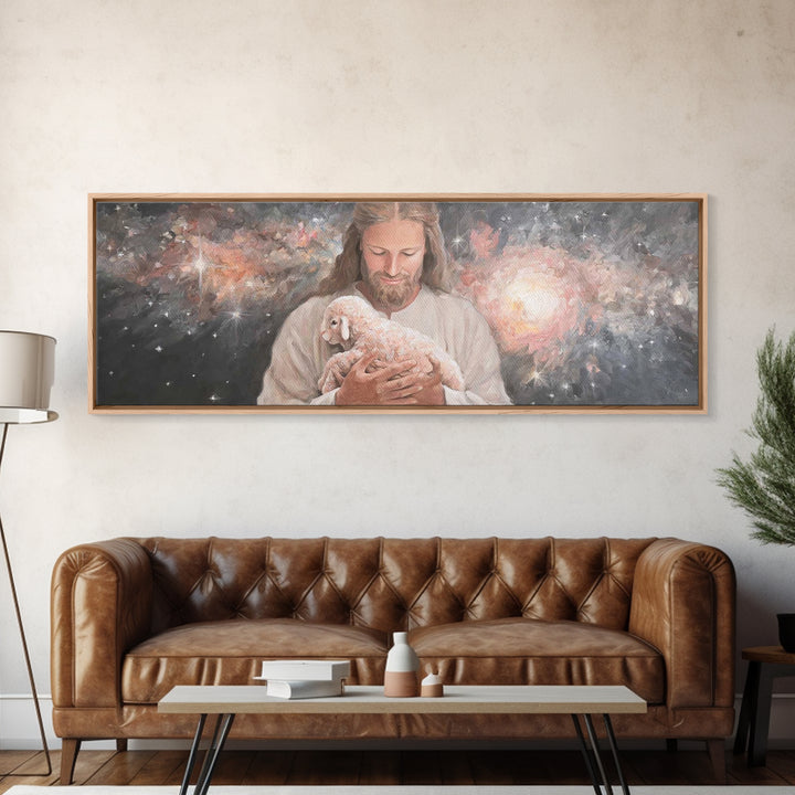 Galactic Embrace, Framed Canvas Print, Panoramic Painting, Jesus Art Print, Christian Wall Art, Christian Art Canvas, Christian Gift