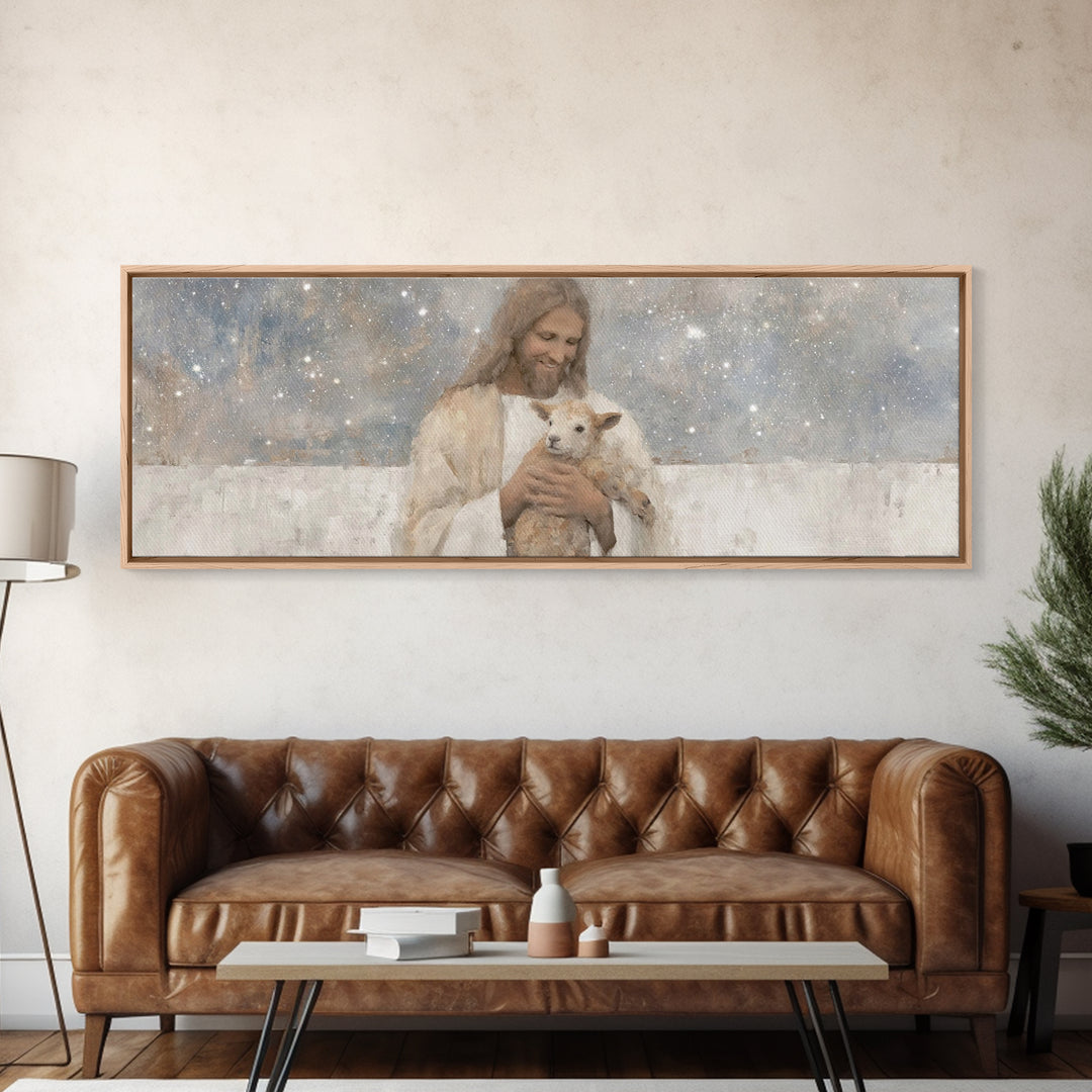 Cosmic Shepherd Light – Framed Canvas Print – Panoramic Art – Christian Art Canvas – Jesus Painting – Christian Wall Art – Subtle Christian