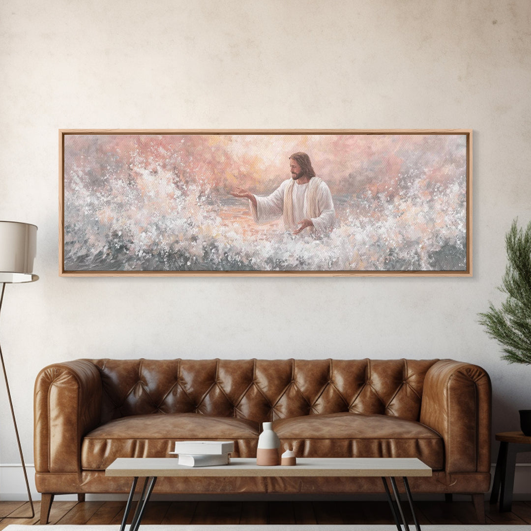 Waves Of His Grace – Framed Canvas Print – Panoramic Painting – Christian Art Canvas – Jesus Art Print – Christian Wall Art – Large Christi