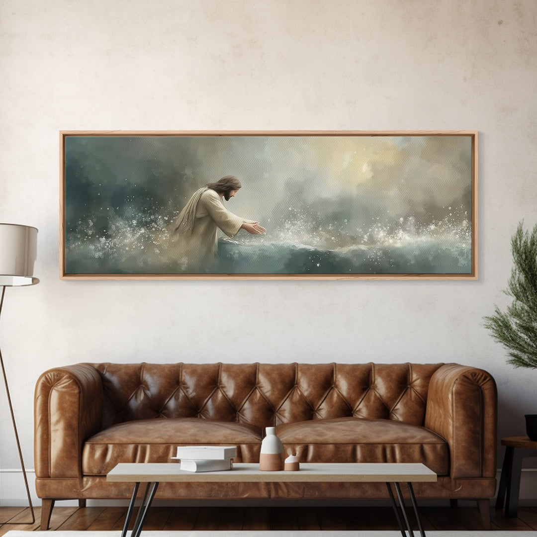 Heavenly Waters – Framed Canvas Print – Christian Wall Art – Jesus Painting – Panoramic Art – Christian Art Canvas – Christian Decor