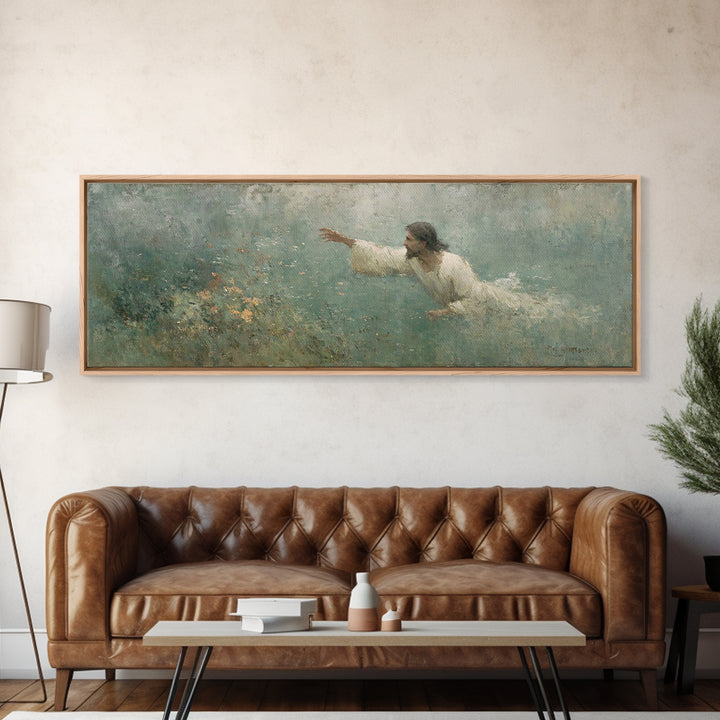 Redeeming Reach, Framed Canvas Print, Jesus Painting, Panoramic Wall Art, Christian Art Canvas, Christian Wall Art, Christian Gift Ideas