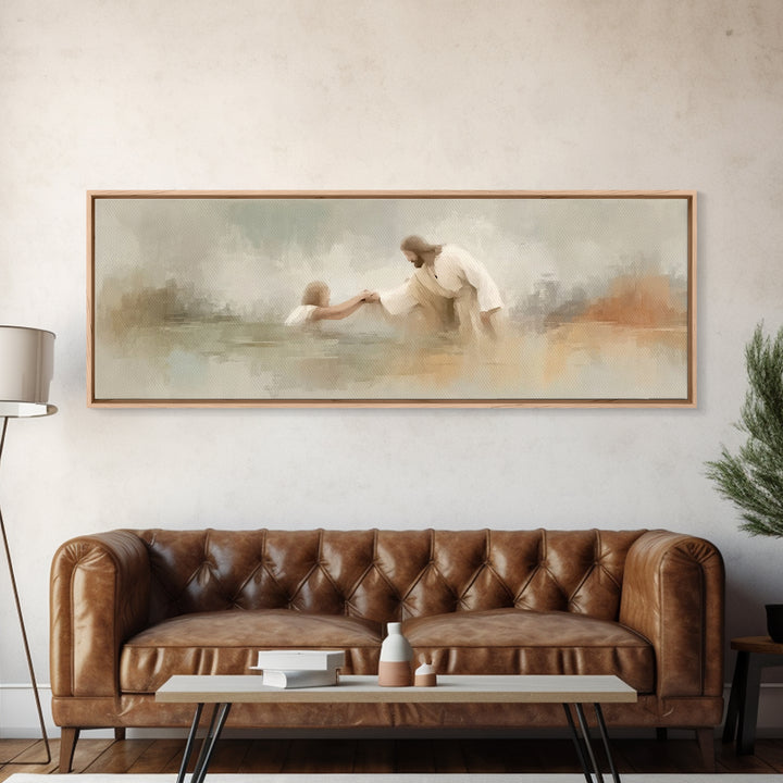 Saving Grace | Framed Canvas Print | Christian Art Canvas | Panoramic Print | Jesus Painting | Christian Wall Art | Modern Christian Art