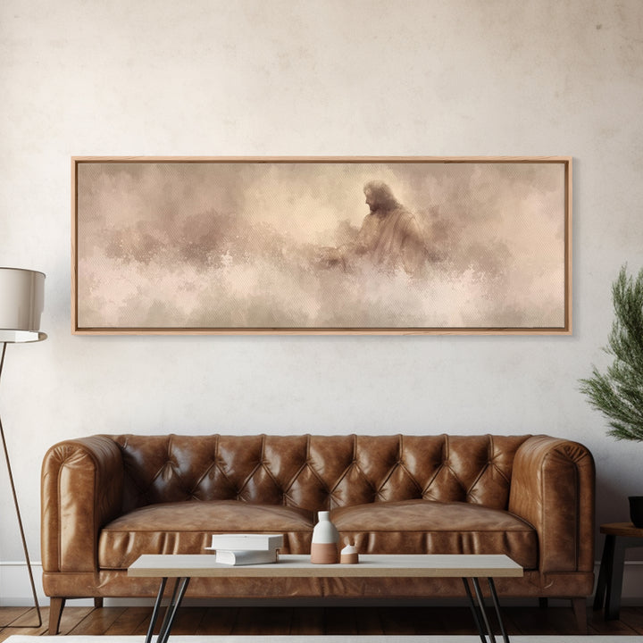 Graceful Rescue, Framed Canvas Print, Panoramic Frame, Christian Art Canvas, Jesus Painting, Christian Decor, Christian Wall Art