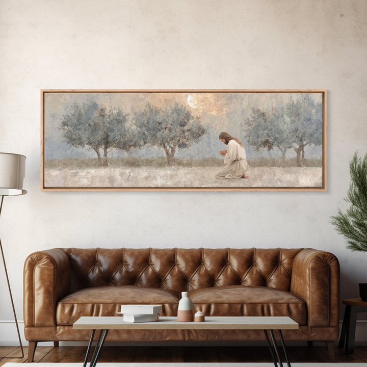Midnight Prayer | Framed Canvas Print | Christian Wall Art | Jesus Painting | Panoramic Art | Christian Art Canvas | Subtle Christian Art
