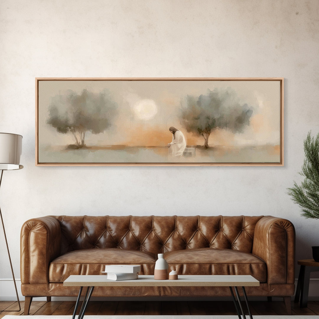 Garden of Mercy – Framed Canvas Print – Panoramic Wall Art – Christian Art Canvas – Jesus Painting – Christian Wall Art – Christian Decor