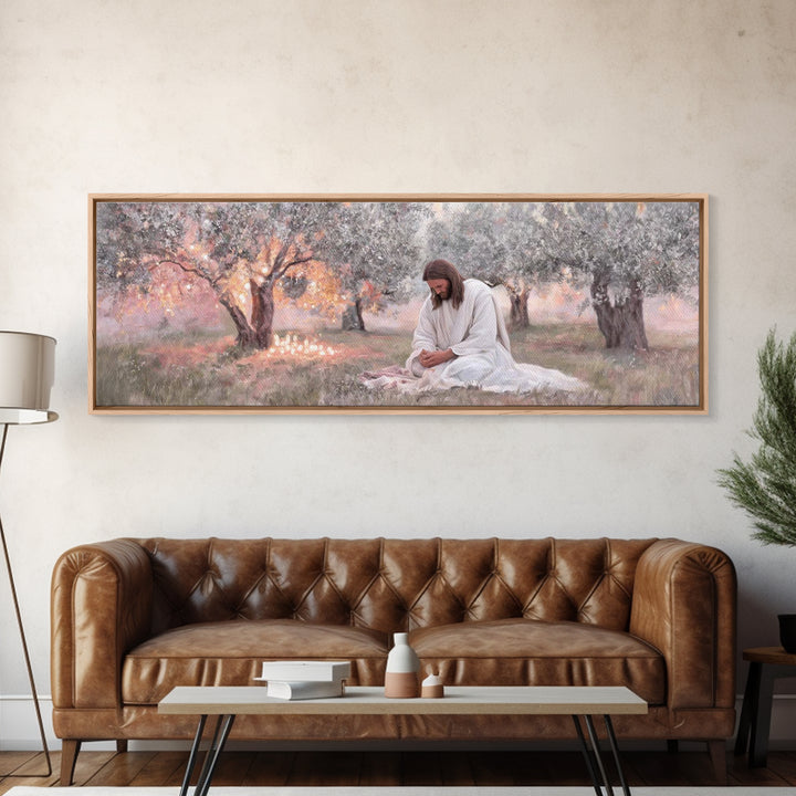 Quiet Devotion, Framed Canvas Print, Christian Art Canvas, Panoramic Painting, Jesus Painting, Christian Wall Art, Modern Christian Art