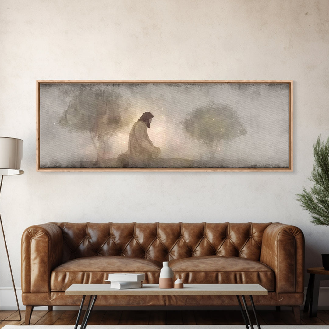 Sacred Vigil | Framed Canvas Print | Christian Art Canvas | Panoramic Art | Christian Wall Art | Jesus Painting | Christian Gift Ideas
