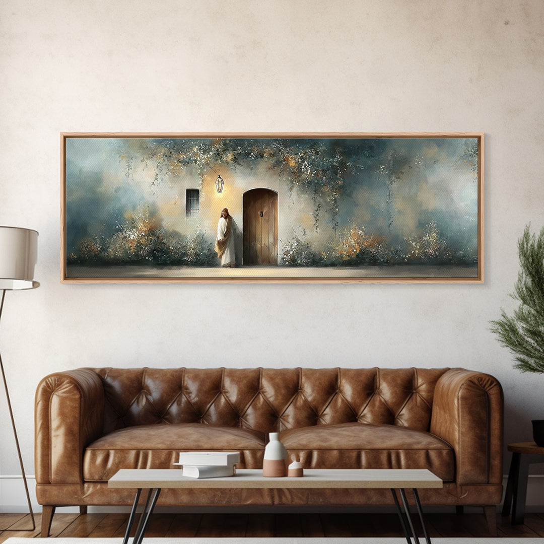 Lamp Of Hope, Framed Canvas Print, Christian Art, Jesus Painting, Panoramic Art, Christian Decor, Christian Gift, Large Christian Art, Jesu