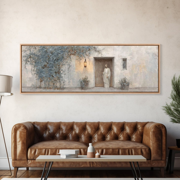 Holy Visitor | Framed Canvas Print | Christian Art | Jesus Painting | Panoramic Art | Christian Decor | Christian Gift | Large Christian Ar