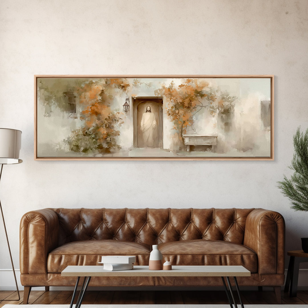 Quiet Shepherd Path, Framed Canvas Print, Christian Art, Jesus Painting, Panoramic Art, Christian Decor, Christian Gift, Large Christian Ar
