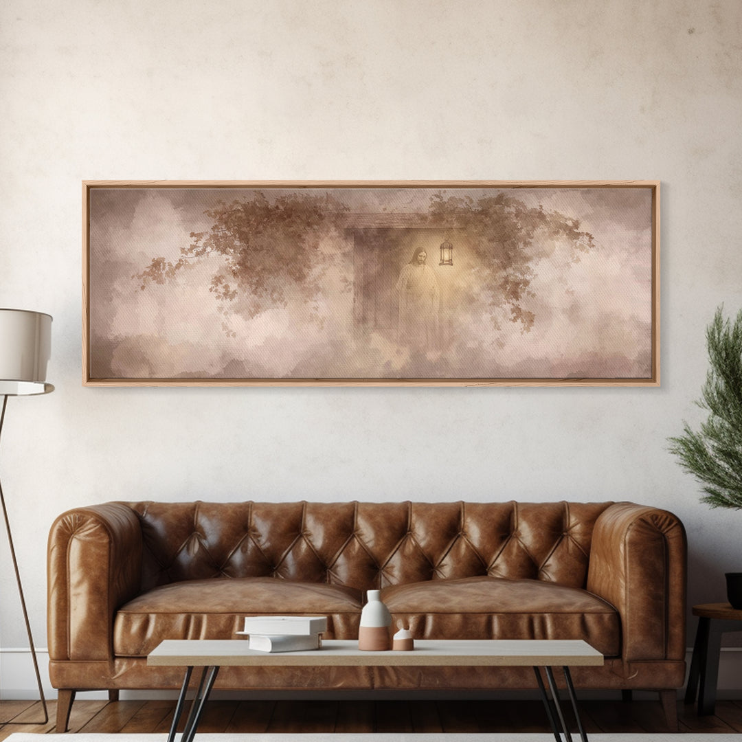 Autumn At The Door – Framed Canvas Print – Christian Art – Jesus Painting – Panoramic Art – Christian Decor – Christian Gift – Large Christ