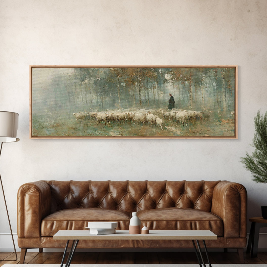 Gentle Shepherd Path – Framed Canvas Print – Panoramic Art – Christian Wall Art – Christian Art Canvas – Jesus Painting – Christmas Art