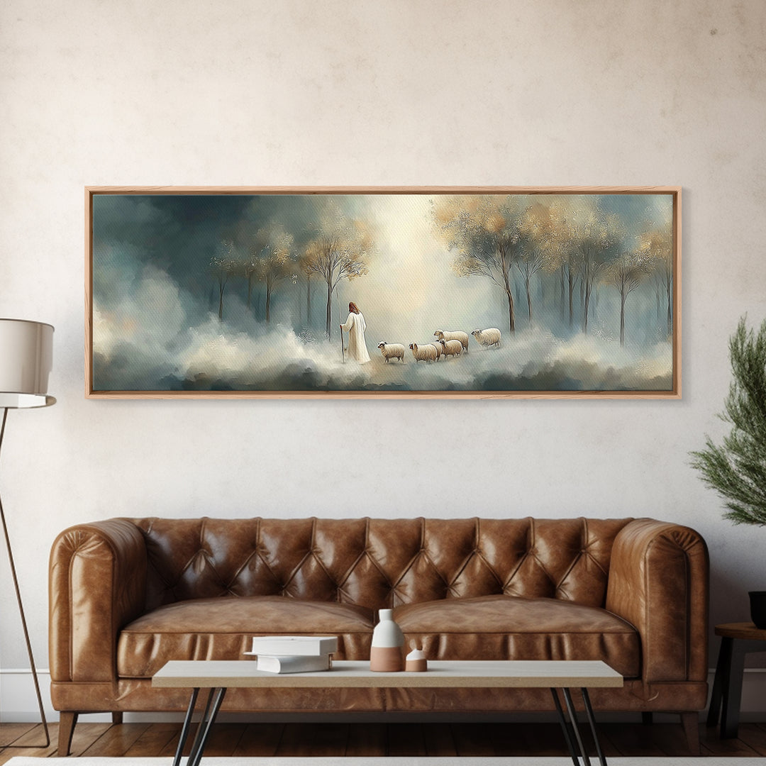 Light Of Mercy | Framed Canvas Print | Panoramic Wall Art | Christian Art Print | Jesus Painting | Christian Christmas Art | Modern Christi