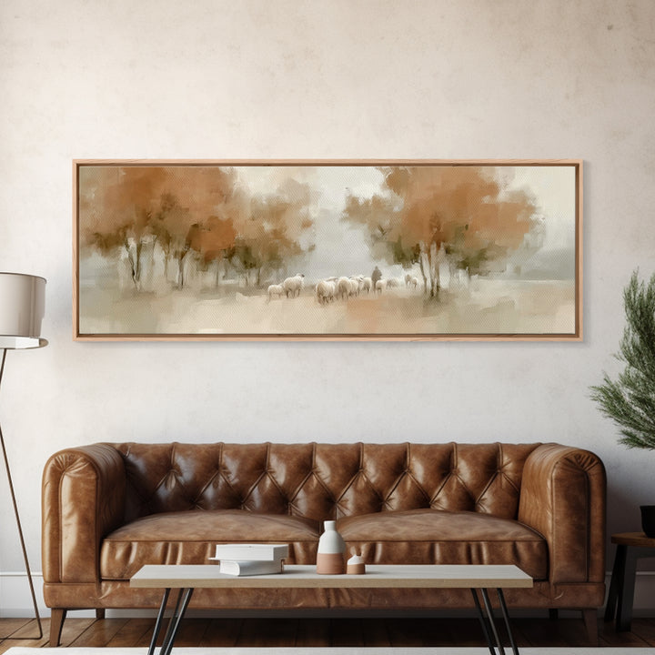 Autumn Grace Trail, Framed Canvas Print, Panoramic Painting, Christian Wall Art, Jesus Canvas Art, Vintage Christian Art, Christmas Wall Ar