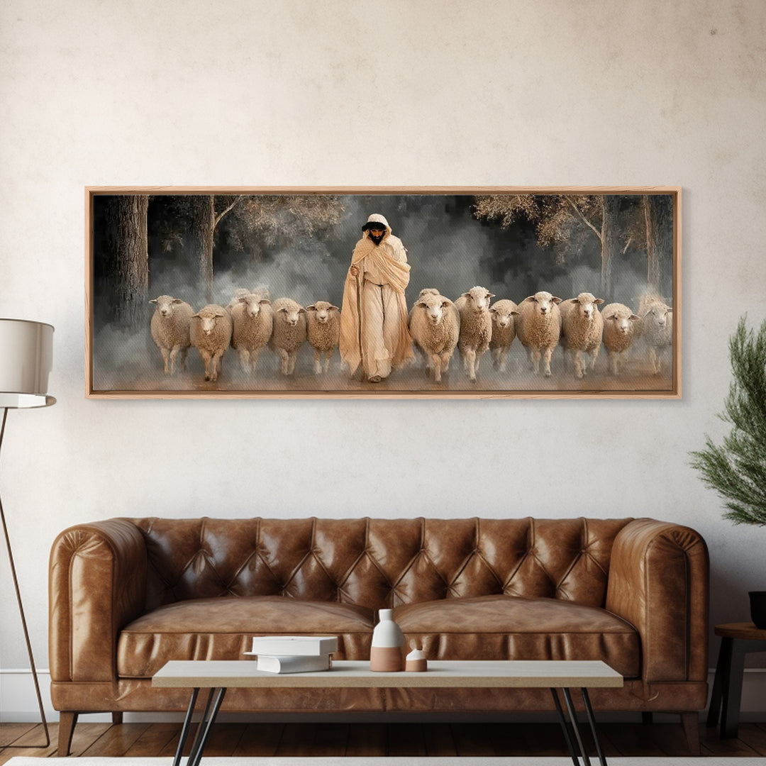 Holy Guardian Peace, Framed Canvas Print, Panoramic Wall Art, Jesus Painting Canvas, Christian Art Print, Christian Christmas Art, Christia