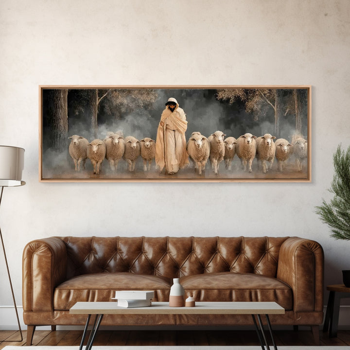 Holy Guardian Peace, Framed Canvas Print, Panoramic Wall Art, Jesus Painting Canvas, Christian Art Print, Christian Christmas Art, Christia