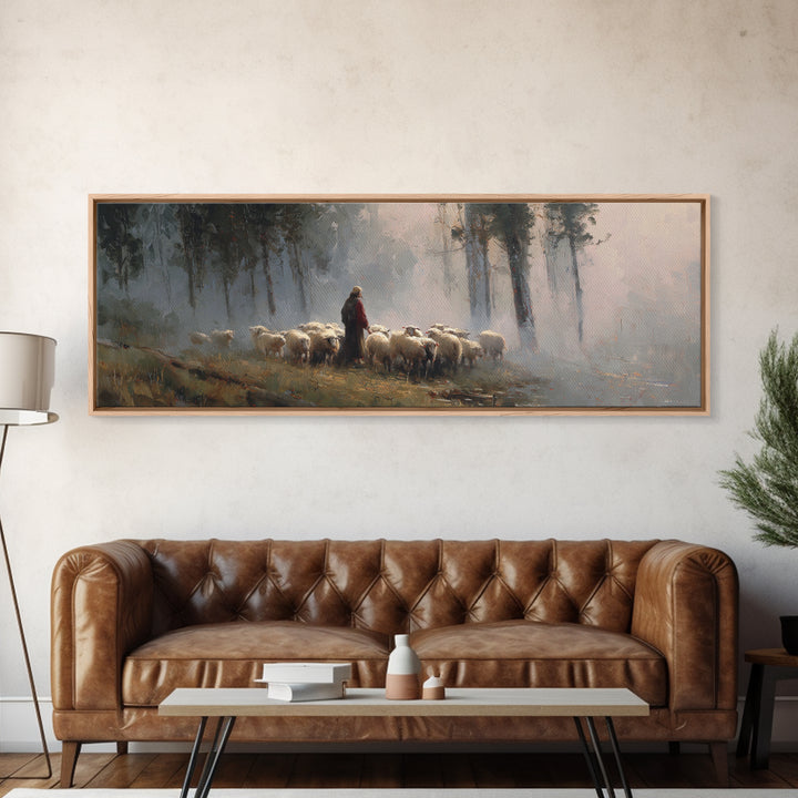 Forest Flock Grace – Framed Canvas Print – Panoramic Painting – Christian Art Gift – Jesus Canvas Art – Christmas Art Work – Christian Wall