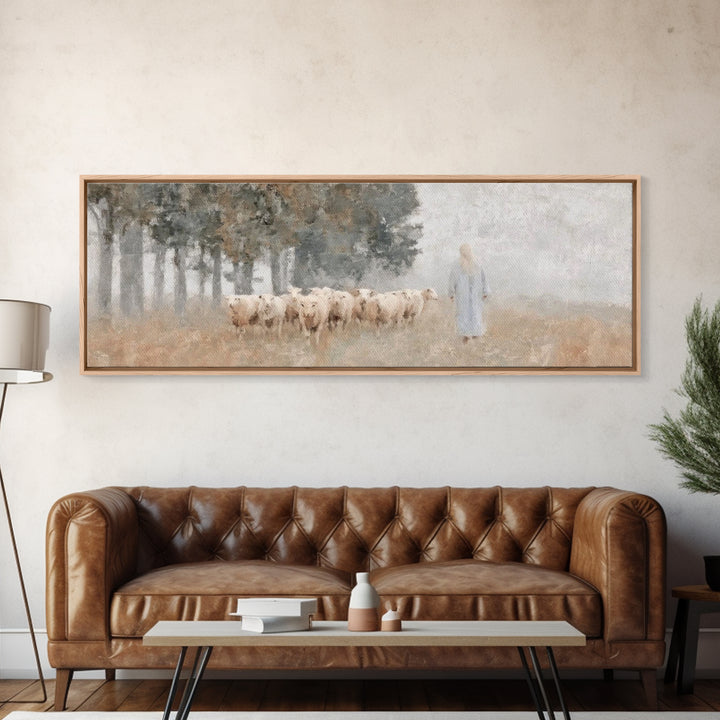 Pasture Of Hope | Framed Canvas Print | Panoramic Art | Christian Art Canvas | Jesus Painting | Christian Christmas Decor | Subtle Christia