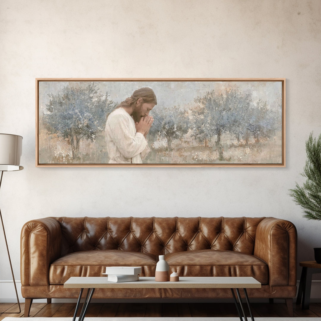 Silent Garden Grace | Framed Canvas Print | Panoramic Wall Art | Jesus Canvas Art | Christian Art Print | Modern Christian Painting | Chris